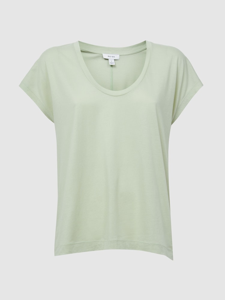 Reiss Pistachio Caia Scoop Neck Pima Cotton T-Shirt - Image 2 of 5