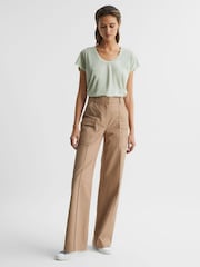 Reiss Pistachio Caia Scoop Neck Pima Cotton T-Shirt - Image 3 of 5