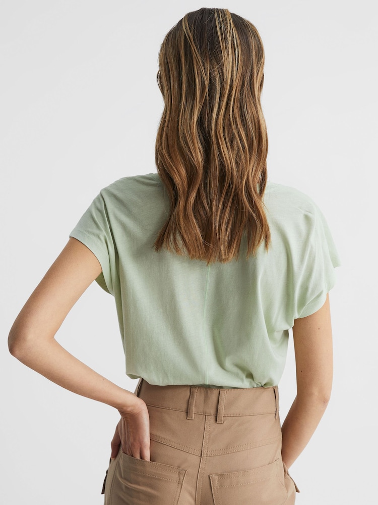 Reiss Pistachio Caia Scoop Neck Pima Cotton T-Shirt - Image 5 of 5