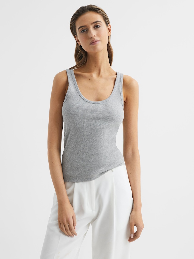Reiss Grey Marl Violet Scoop Neck Jersey Vest Top - Image 1 of 12 Reiss Grey Marl Violet Scoop Neck Jersey Vest Top - Image 1 of 12