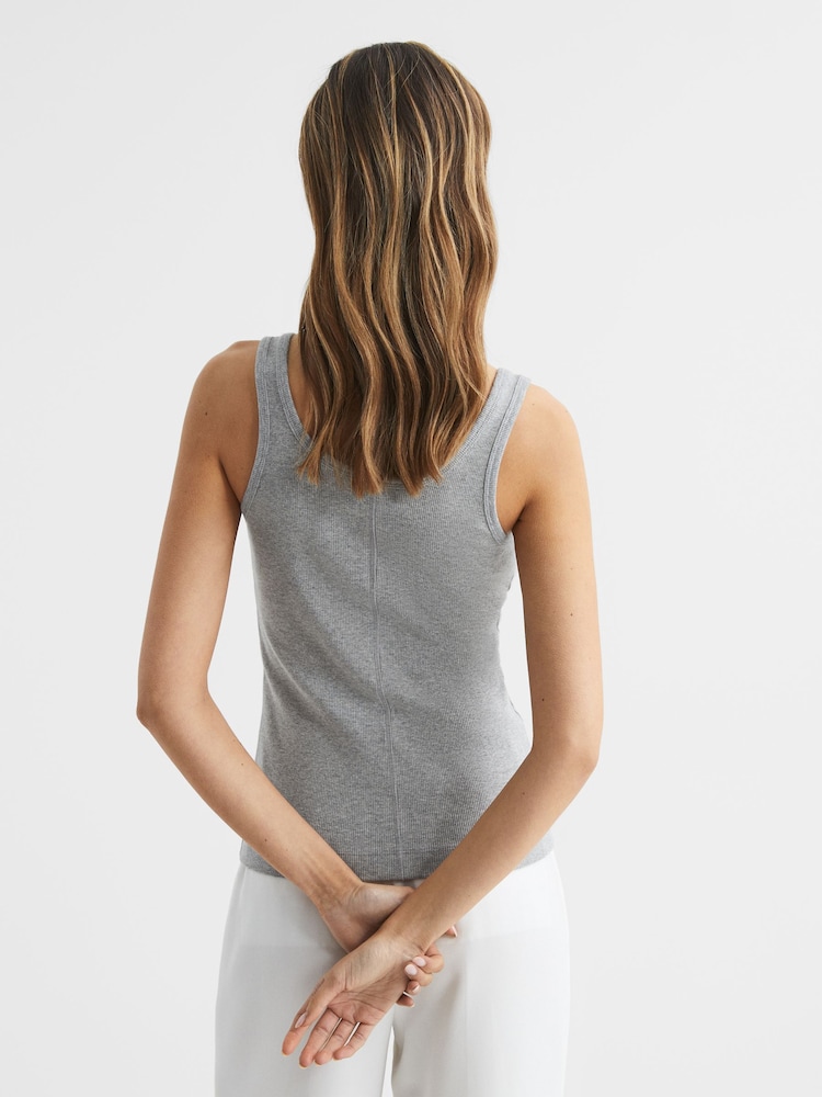 Reiss Grey Marl Violet Scoop Neck Jersey Vest Top - Image 12 of 12 Reiss Grey Marl Violet Scoop Neck Jersey Vest Top - Image 12 of 12
