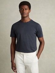 Bleu avio - T-shirt à col ras du cou en coton Reiss Bless - Image 1 de 6