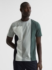 Reiss Green Multi Viejo Slim Fit Mercerised Cotton T-Shirt - Image 1 of 7