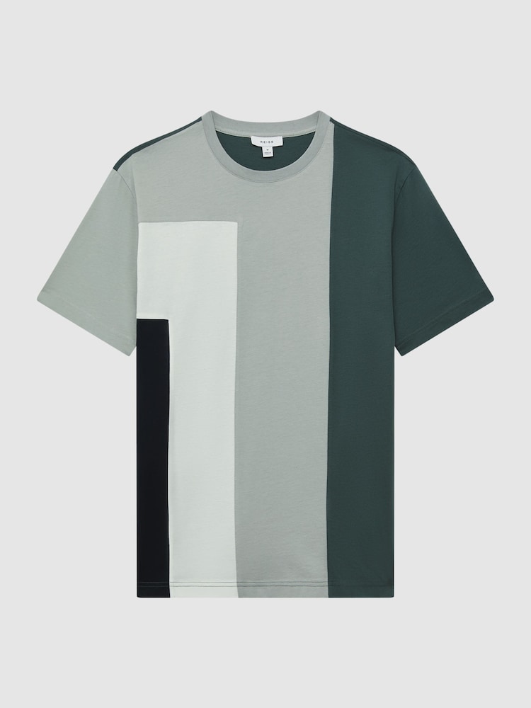 Reiss Green Multi Viejo Slim Fit Mercerised Cotton T-Shirt - Image 2 of 7