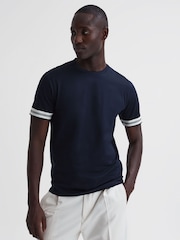 Reiss Navy Dune Mercerised Cotton Striped T-Shirt - Image 1 of 6