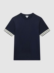 Reiss Navy Dune Mercerised Cotton Striped T-Shirt - Image 2 of 6