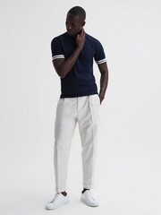 Reiss Navy Dune Mercerised Cotton Striped T-Shirt - Image 3 of 6