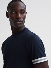 Reiss Navy Dune Mercerised Cotton Striped T-Shirt - Image 4 of 6