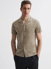 Reiss Fawn Caspa Mercerised Jersey Cuban Collar Shirt - Image 1 of 5