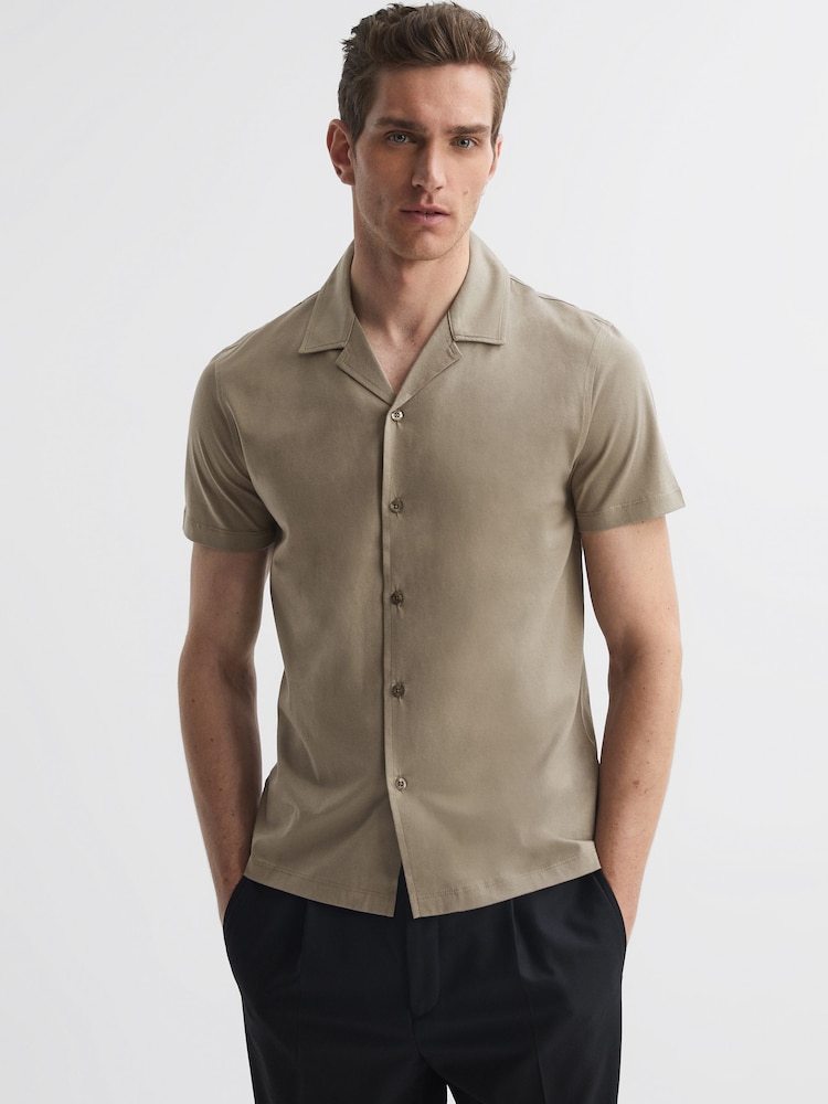 Reiss Fawn Caspa Mercerised Jersey Cuban Collar Shirt - Image 1 of 5