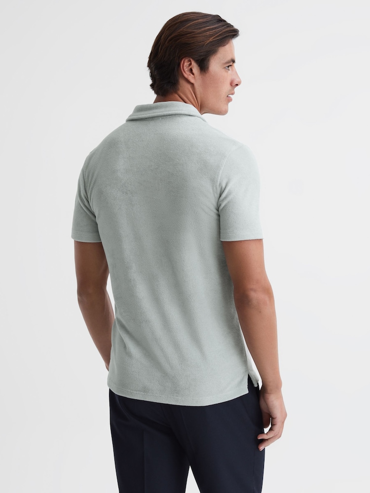 Reiss Mint Caicos Towelling Cuban Collar Polo Shirt - Image 4 of 4