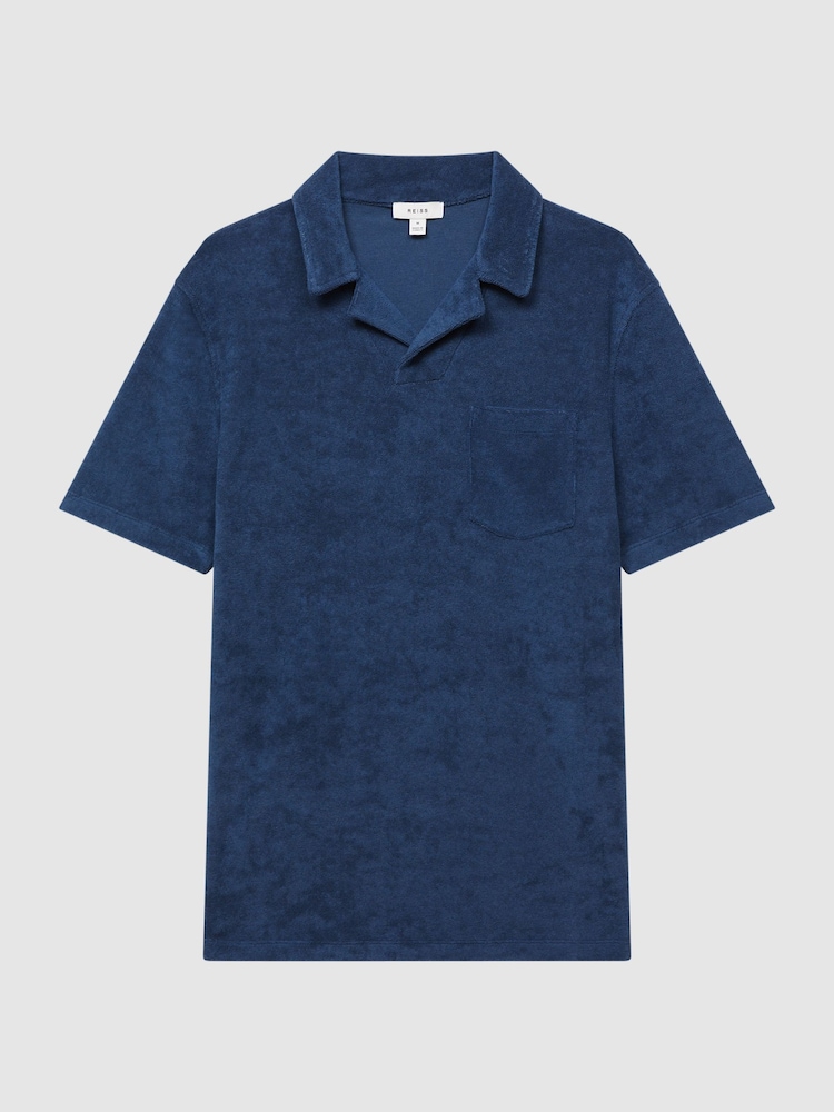 Reiss Royal Blue Caicos Towelling Cuban Collar Polo Shirt - Image 2 of 5