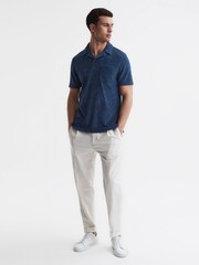 Reiss Royal Blue Caicos Towelling Cuban Collar Polo Shirt - Image 3 of 5