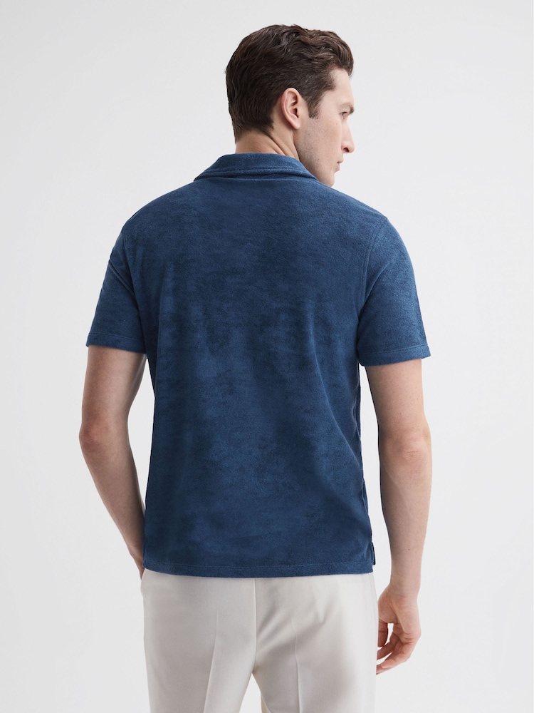 Reiss Royal Blue Caicos Towelling Cuban Collar Polo Shirt - Image 5 of 5