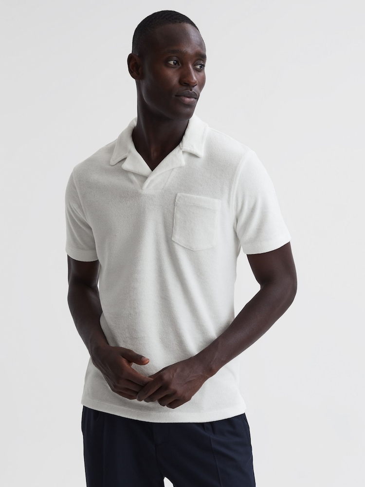 Reiss White Caicos Towelling Cuban Collar Polo Shirt - Image 1 of 6
