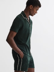 Reiss Dark Green Defoe Velour Cuban Collar Shirt - Image 1 of 1
