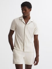Reiss Ecru Defoe Velour Cuban Collar Shirt - Image 1 of 4