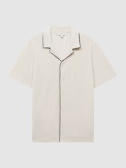 Reiss Ecru Defoe Velour Cuban Collar Shirt - Image 2 of 4