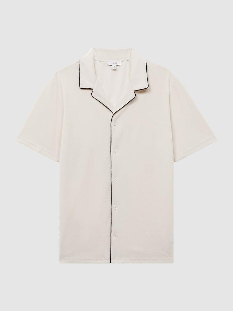 Reiss Ecru Defoe Velour Cuban Collar Shirt - Image 2 of 4