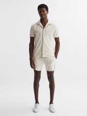 Reiss Ecru Defoe Velour Cuban Collar Shirt - Image 3 of 4
