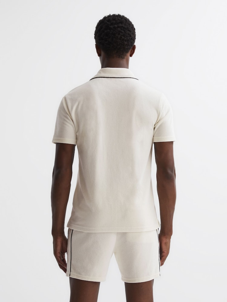 Reiss Ecru Defoe Velour Cuban Collar Shirt - Image 4 of 4