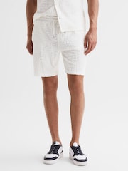 Reiss White Brooklyn Terry Towelling Drawstring Shorts - Image 1 of 5