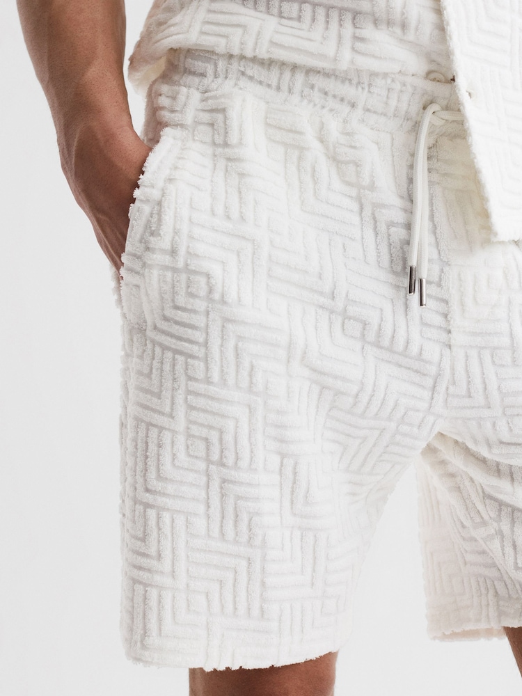 Reiss White Brooklyn Terry Towelling Drawstring Shorts - Image 5 of 5