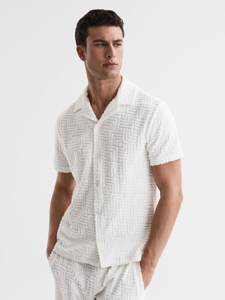 Reiss White Algarve Slim Fit Terry Towelling Shirt - Image 1 of 5
