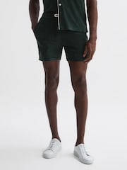 Reiss Dark Green Fredericks Towelling Drawstring Shorts - Image 1 of 4