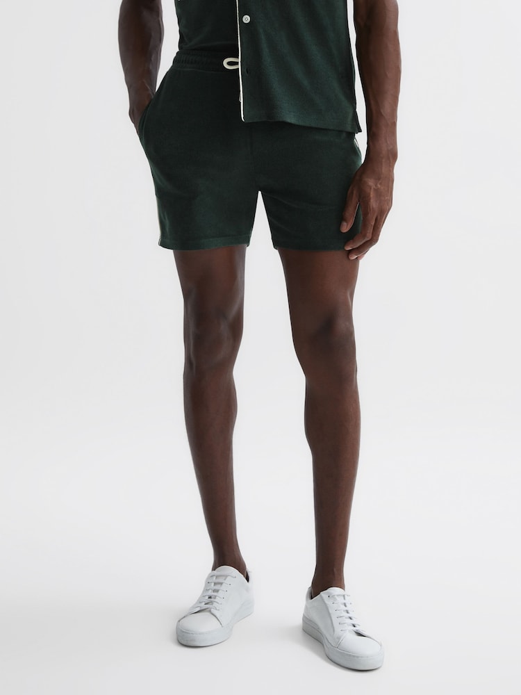 Reiss Dark Green Fredericks Towelling Drawstring Shorts - Image 1 of 4
