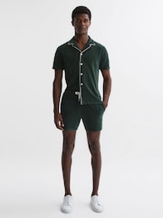 Reiss Dark Green Fredericks Towelling Drawstring Shorts - Image 3 of 4