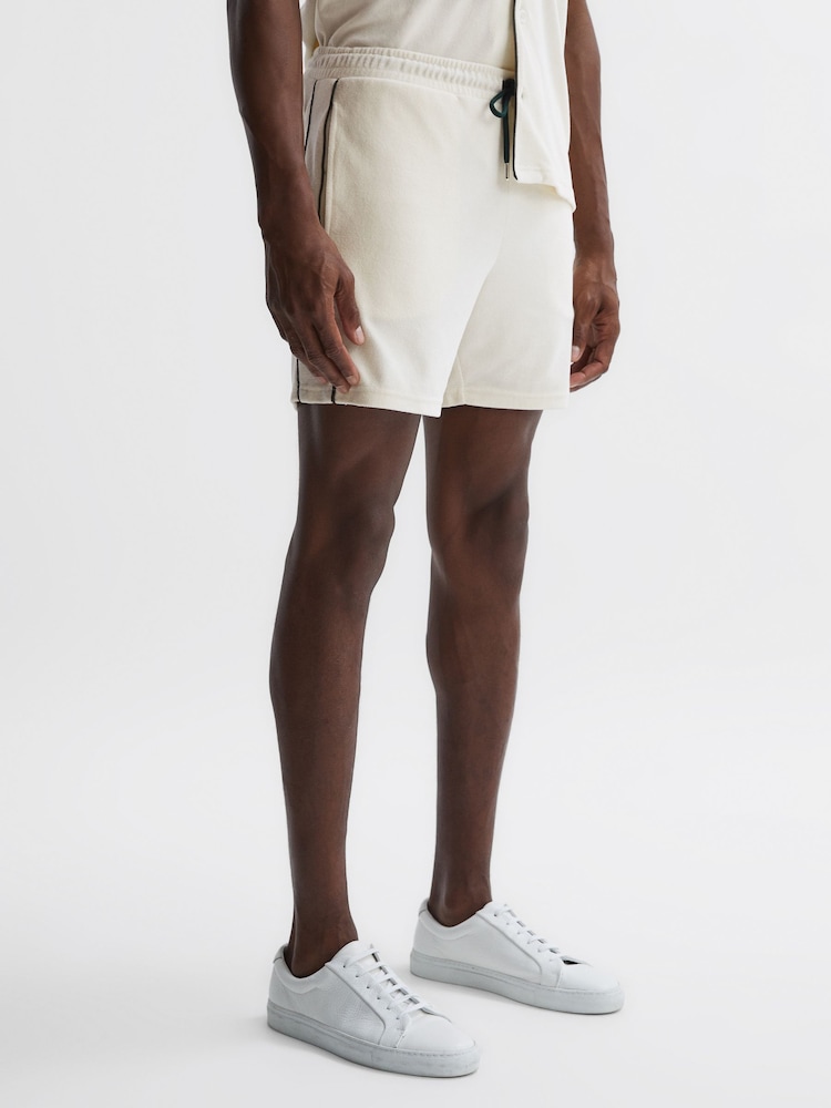 Reiss Ecru Fredericks Towelling Drawstring Shorts - Image 1 of 5