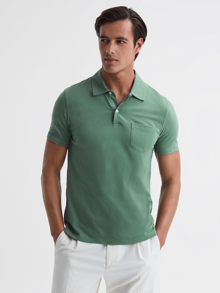 Reiss Fern Green Nammos Slim Fit Cotton Polo Shirt - Image 1 of 5
