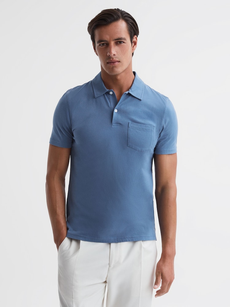 Reiss Dark Airforce Nammos Slim Fit Cotton Polo Shirt - Image 1 of 5 Reiss Dark Airforce Nammos Slim Fit Cotton Polo Shirt - Image 1 of 5