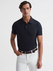 Reiss Navy Nammos Slim Fit Cotton Polo Shirt - Image 1 of 4