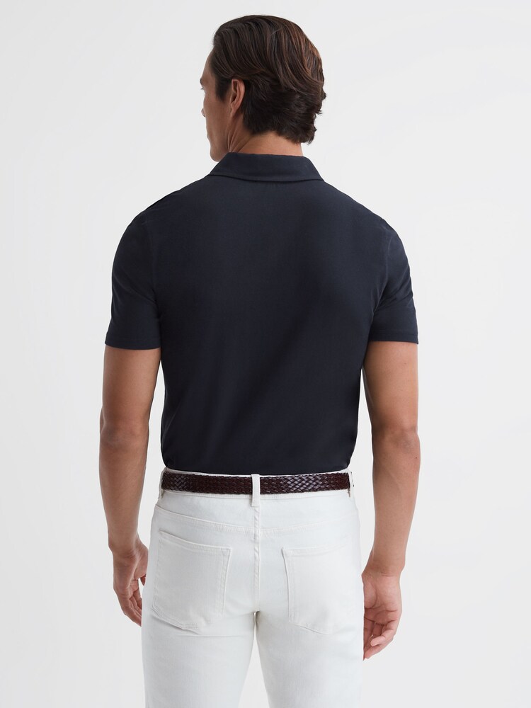 Reiss Navy Nammos Slim Fit Cotton Polo Shirt - Image 4 of 4