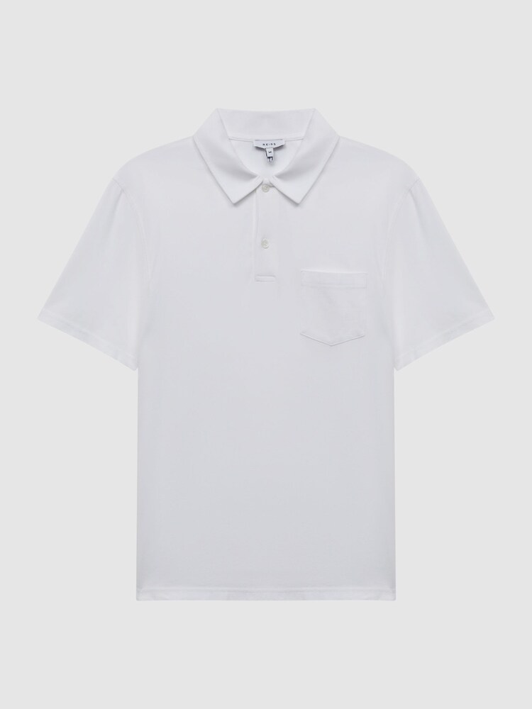 Reiss White Nammos Slim Fit Cotton Polo Shirt - Image 2 of 7 Reiss White Nammos Slim Fit Cotton Polo Shirt - Image 2 of 7