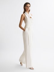 Reiss White Carmen Halter Neck Linen Blend Jumpsuit - Image 3 of 7