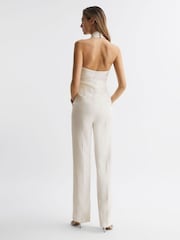 Reiss White Carmen Halter Neck Linen Blend Jumpsuit - Image 5 of 7