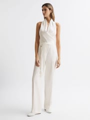 Reiss White Carmen Halter Neck Linen Blend Jumpsuit - Image 6 of 7