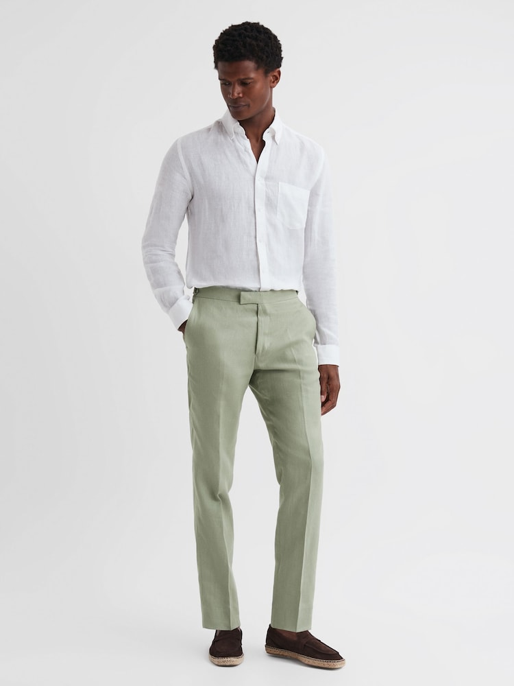 Reiss Apple Kin Slim Fit Linen Trousers - Image 1 of 5