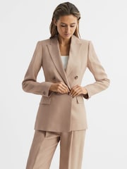 Reiss Neutral Hollie Double Breasted Linen Blazer - Image 1 of 8