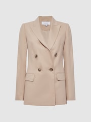 Reiss Neutral Hollie Double Breasted Linen Blazer - Image 2 of 8