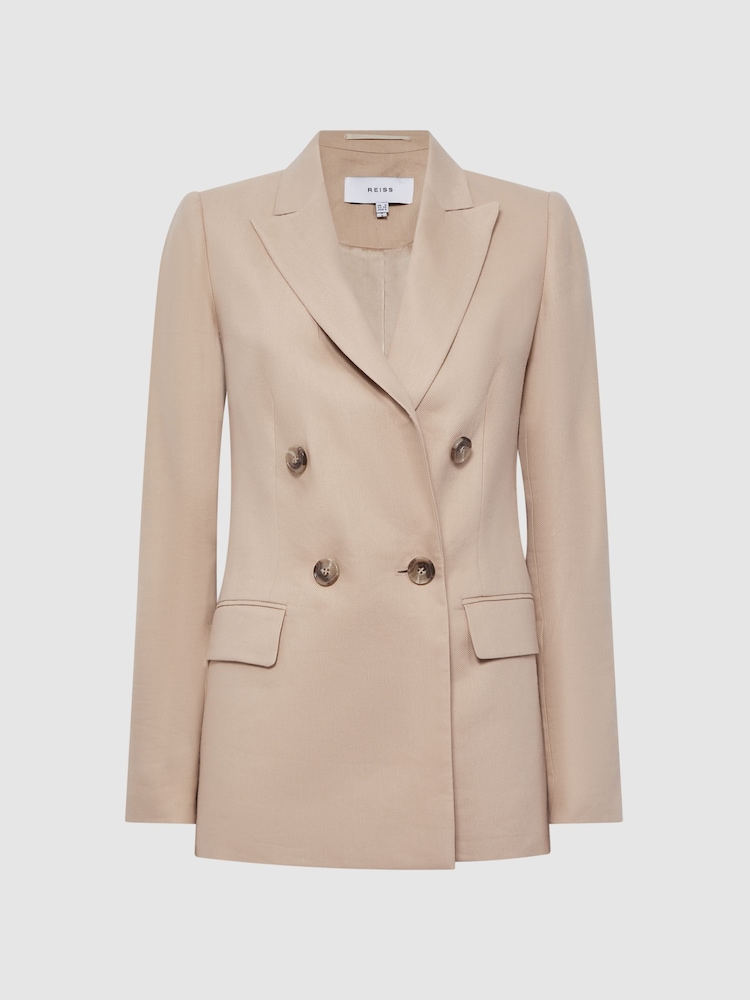 Reiss Neutral Hollie Double Breasted Linen Blazer - Image 2 of 8