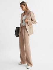 Reiss Neutral Hollie Double Breasted Linen Blazer - Image 3 of 8