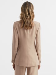 Reiss Neutral Hollie Double Breasted Linen Blazer - Image 5 of 8