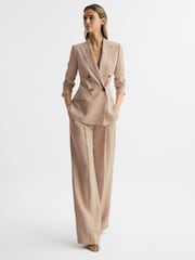 Reiss Neutral Hollie Double Breasted Linen Blazer - Image 6 of 8