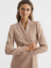 Reiss Neutral Hollie Double Breasted Linen Blazer - Image 7 of 8