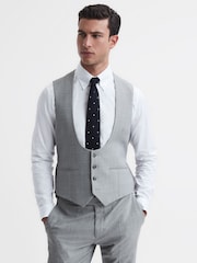 Reiss Soft Grey Arrow Slim Fit Wool Blend Waistcoat - Image 1 of 5