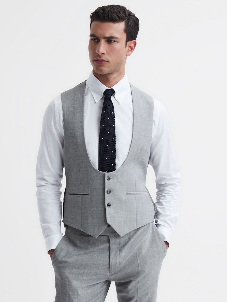 Reiss Soft Grey Arrow Slim Fit Wool Blend Waistcoat - Image 1 of 5